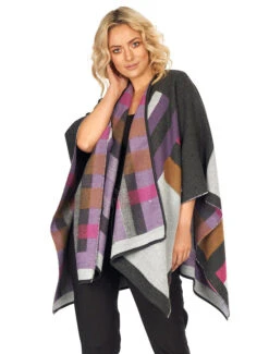Irish Color Blocking Shawl - Grey Lilac &Mustard