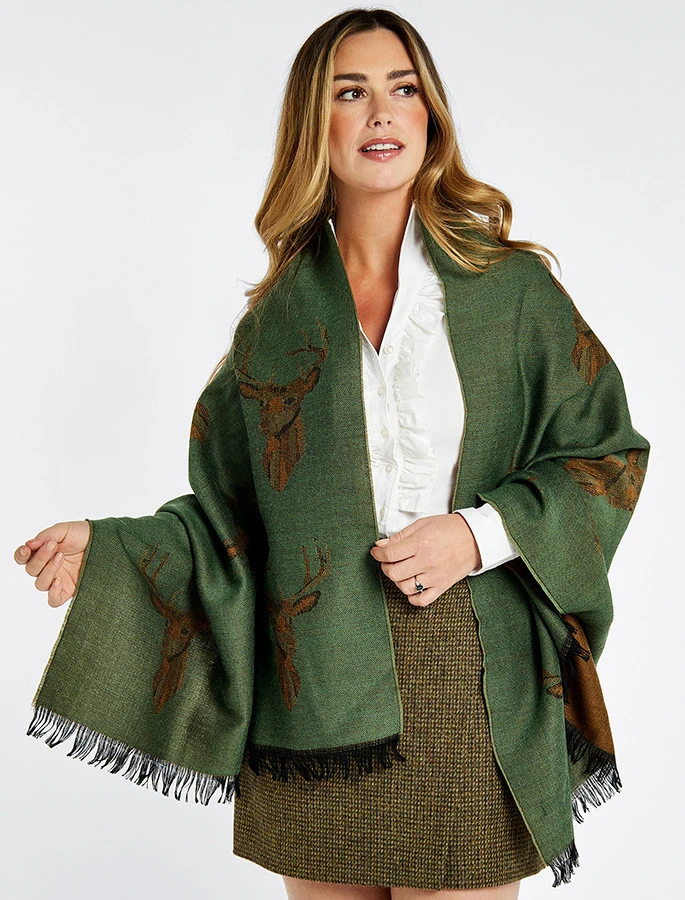 Heatherbell Wool Tweed Fringed Stole - Dusky Green - Image 4