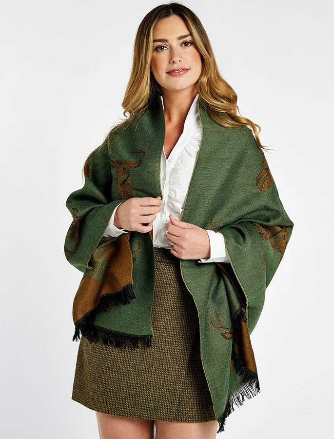 Heatherbell Wool Tweed Fringed Stole - Dusky Green - Image 3