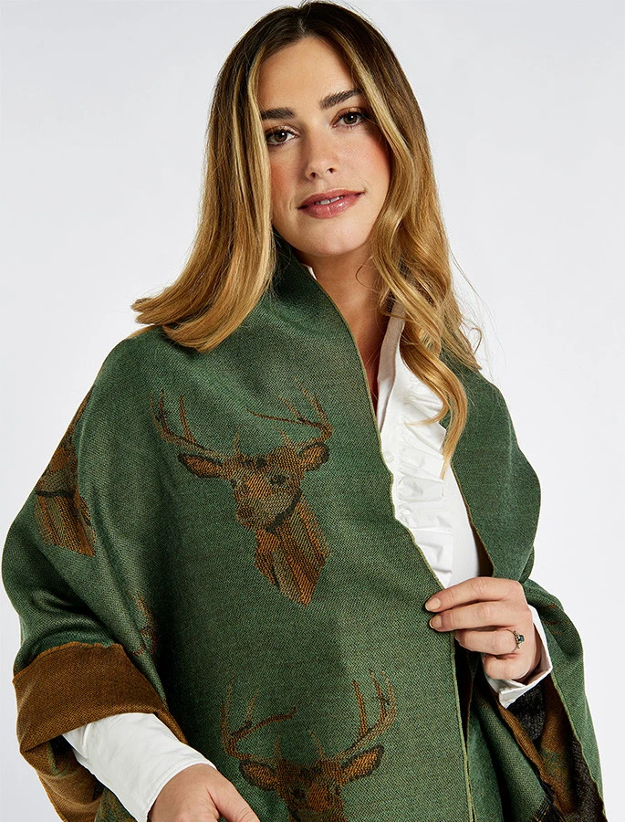 Heatherbell Wool Tweed Fringed Stole - Dusky Green - Image 2