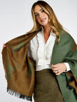 Heatherbell Wool Tweed Fringed Stole - Dusky Green