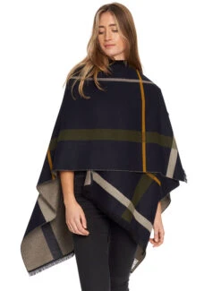 Jacquard Fringed Shawl - Multi Navy