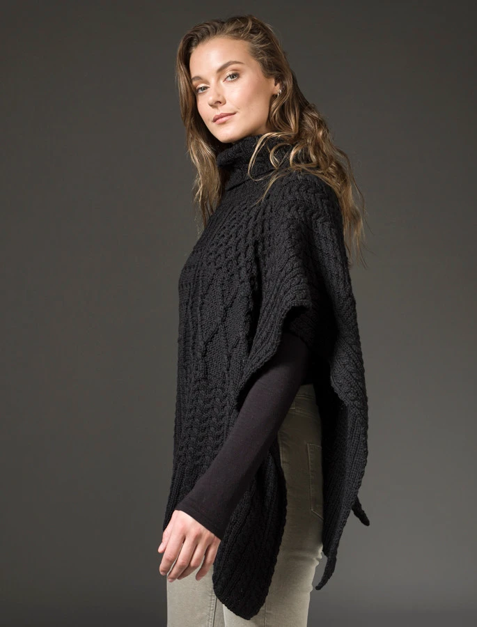 Merino Wool Patchwork Poncho With Collar - Image 13
