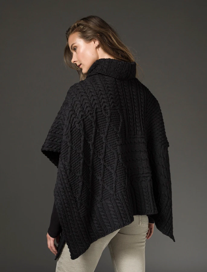 Merino Wool Patchwork Poncho With Collar - Image 12