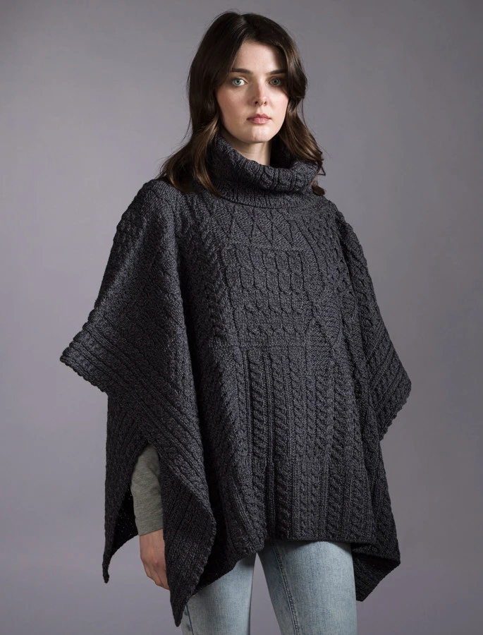 Merino Wool Patchwork Poncho With Collar - Image 10