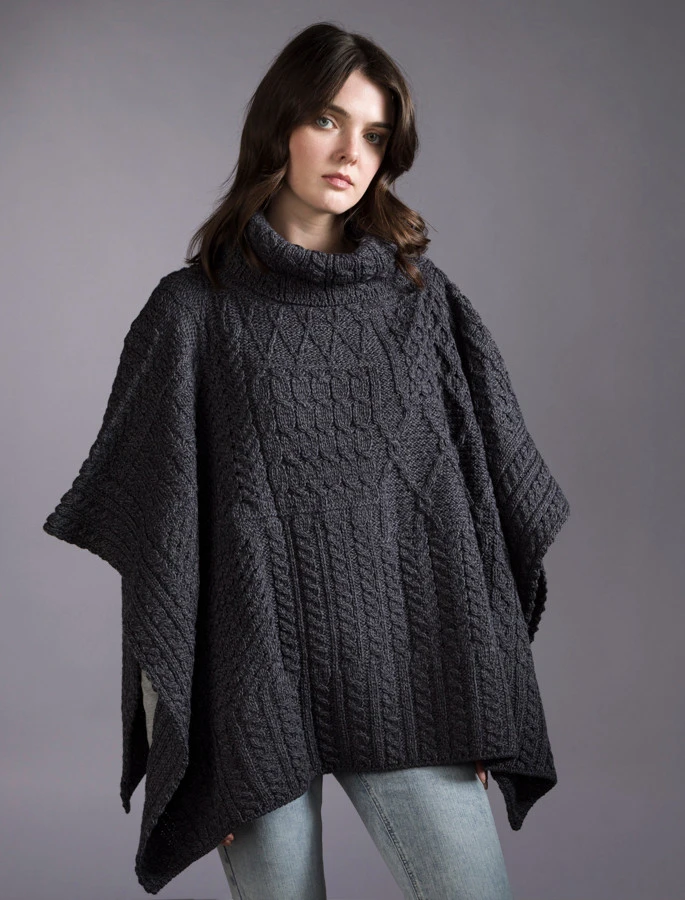 Merino Wool Patchwork Poncho With Collar