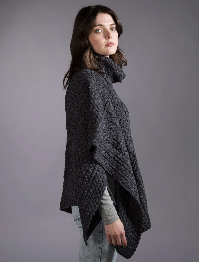 Merino Wool Patchwork Poncho With Collar - Image 4