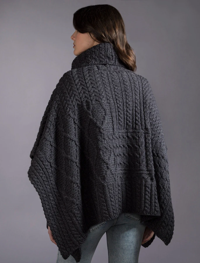 Merino Wool Patchwork Poncho With Collar - Image 3