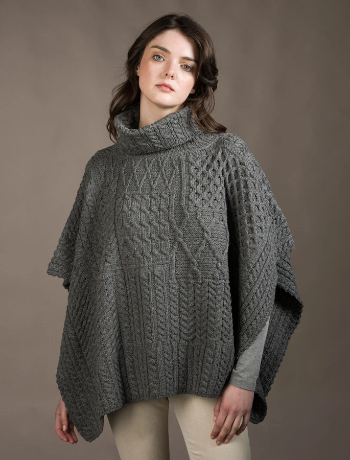 Merino Wool Patchwork Poncho With Collar - Image 6