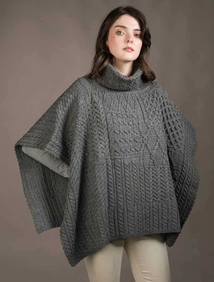 Merino Wool Patchwork Poncho With Collar - Image 15
