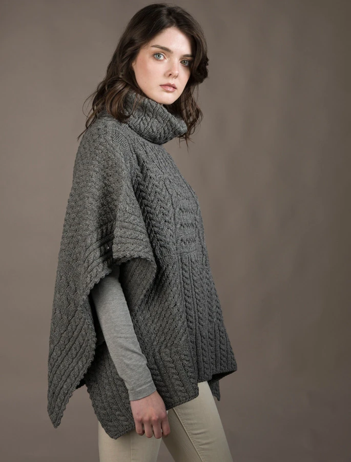 Merino Wool Patchwork Poncho With Collar - Image 2