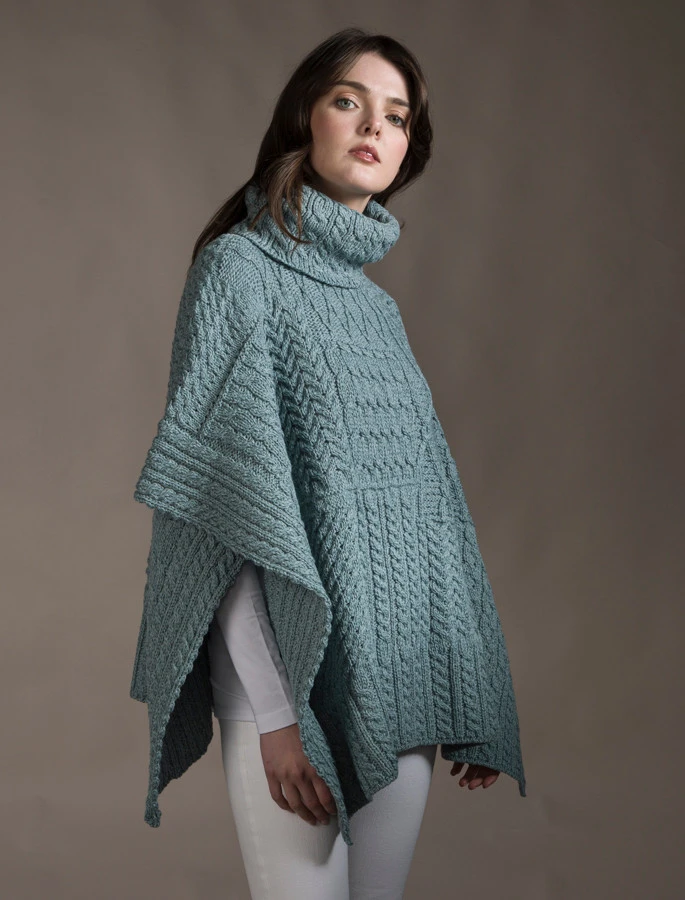Merino Wool Patchwork Poncho With Collar - Image 7