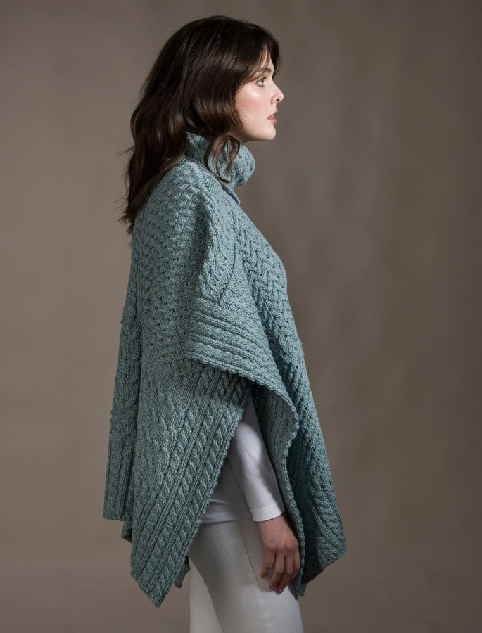 Merino Wool Patchwork Poncho With Collar - Image 18