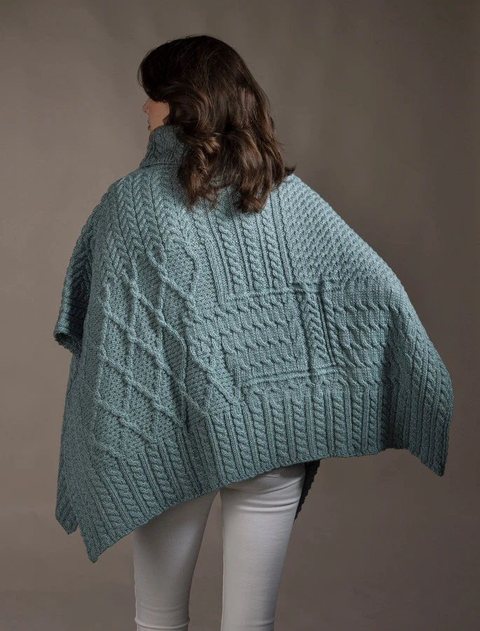 Merino Wool Patchwork Poncho With Collar - Image 16