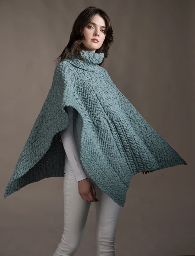 Merino Wool Patchwork Poncho With Collar - Image 19