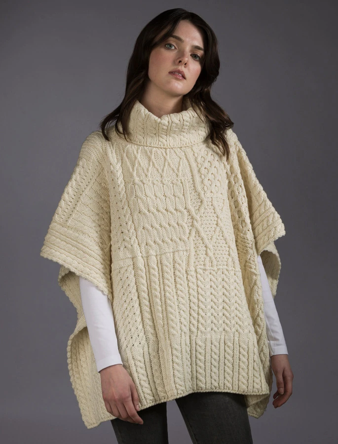 Merino Wool Patchwork Poncho With Collar - Image 8