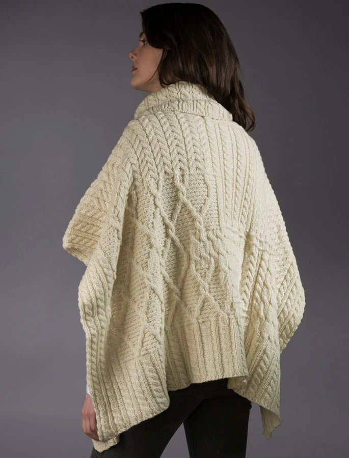 Merino Wool Patchwork Poncho With Collar - Image 5