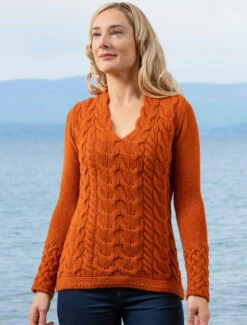 Wool Cashmere Cable V-Neck Sweater