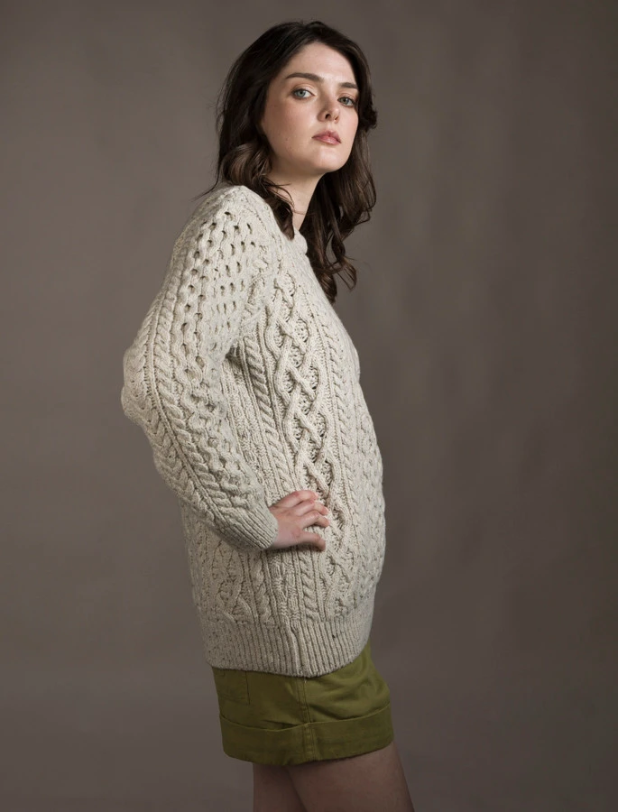 Women's Oversized Wool Cashmere Aran Sweater - Image 11