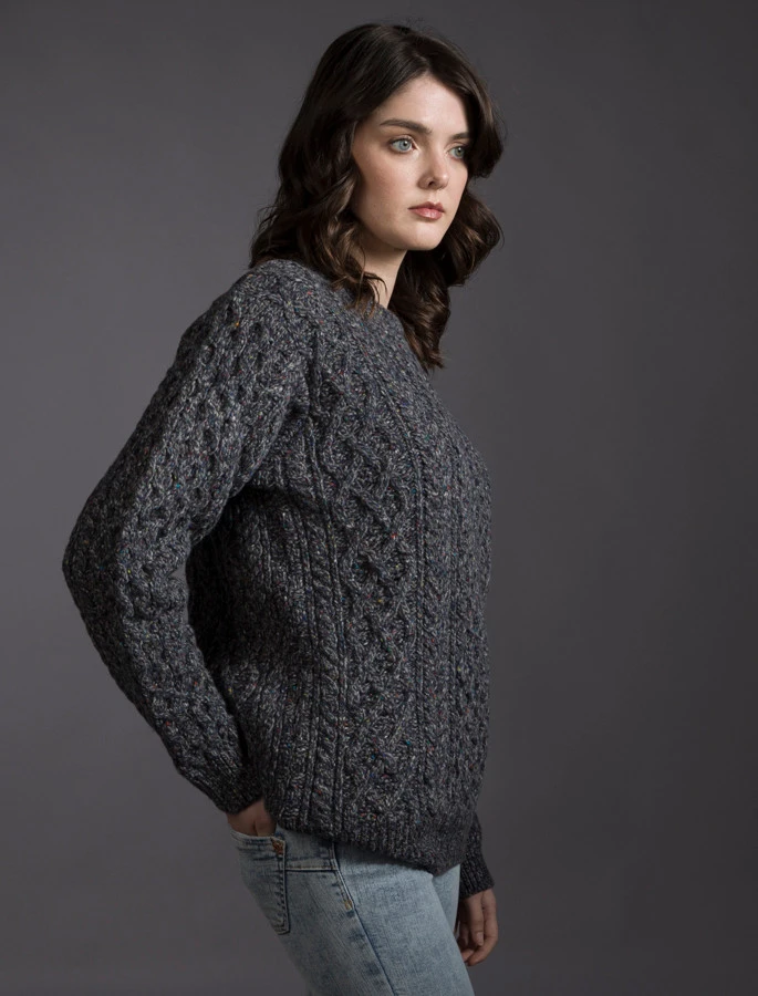 Women's Oversized Wool Cashmere Aran Sweater - Image 3