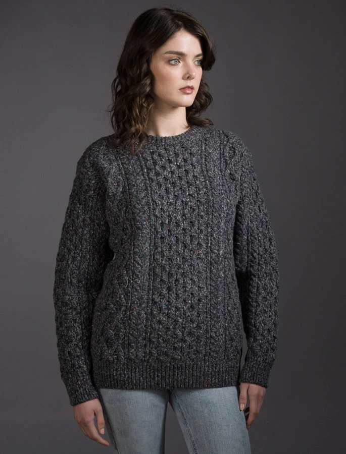 Women's Oversized Wool Cashmere Aran Sweater - Image 19