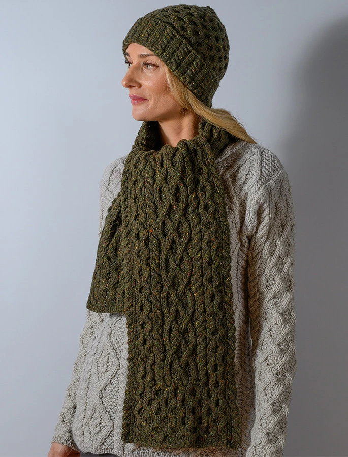 Women's Wool Cashmere Aran Honeycomb Scarf - Image 20