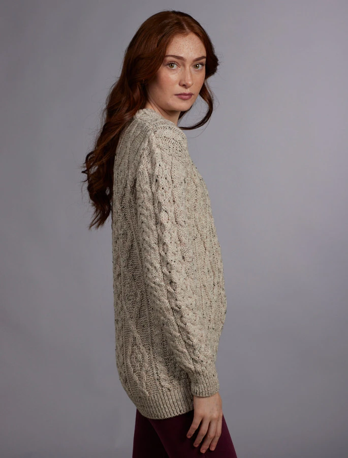 Women's Traditional Aran Wool Crew Neck Sweater - Image 4