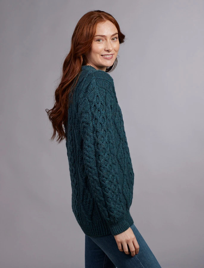 Women's Traditional Aran Wool Crew Neck Sweater - Image 20