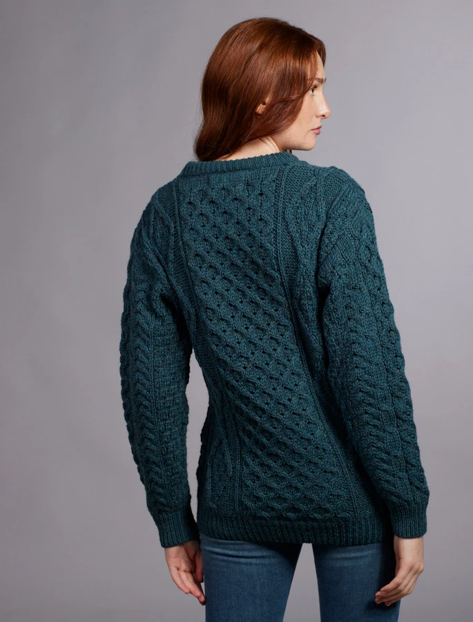 Women's Traditional Aran Wool Crew Neck Sweater - Image 16