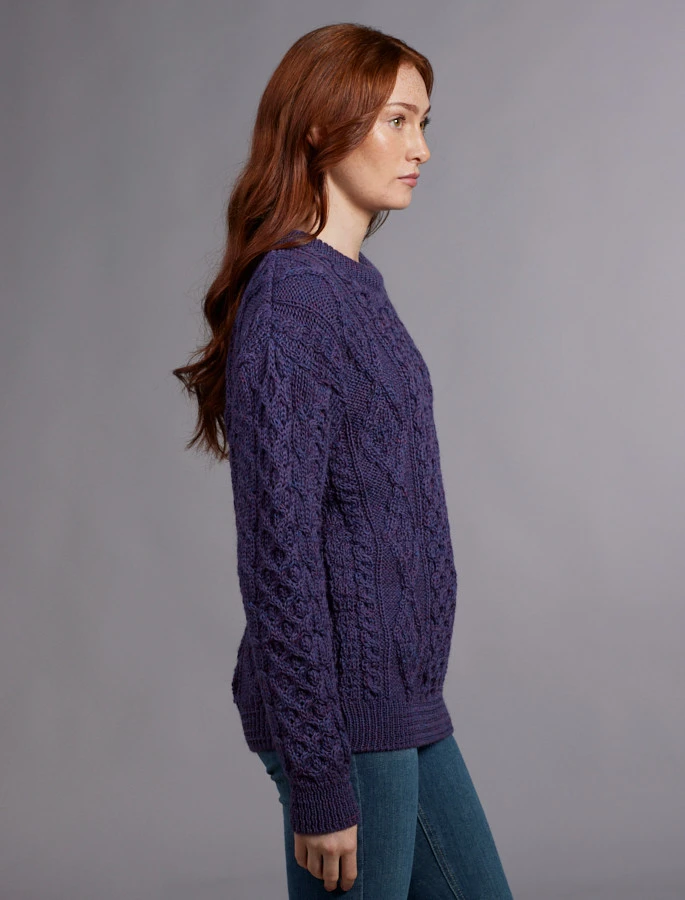 Women's Traditional Aran Wool Crew Neck Sweater - Image 11