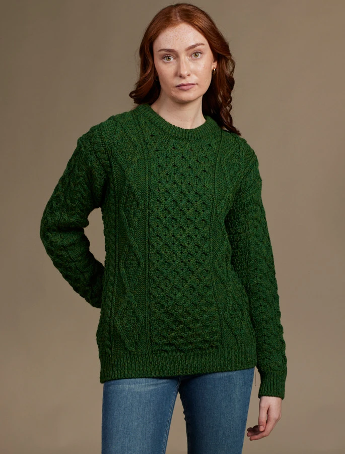 Women's Traditional Aran Wool Crew Neck Sweater - Image 19