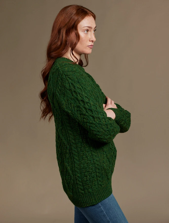 Women's Traditional Aran Wool Crew Neck Sweater - Image 12