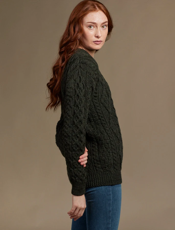 Women's Traditional Aran Wool Crew Neck Sweater