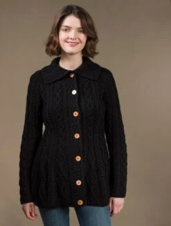 Super Soft Luxury Button-Up Flared Aran Cardigan