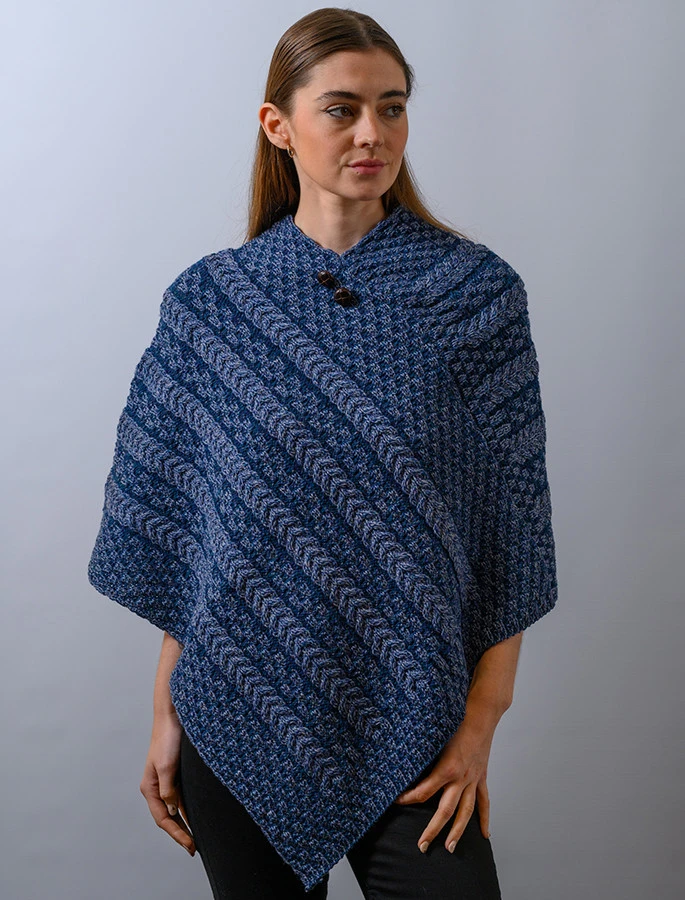 Plated Aran Poncho With Button Detail - Image 12