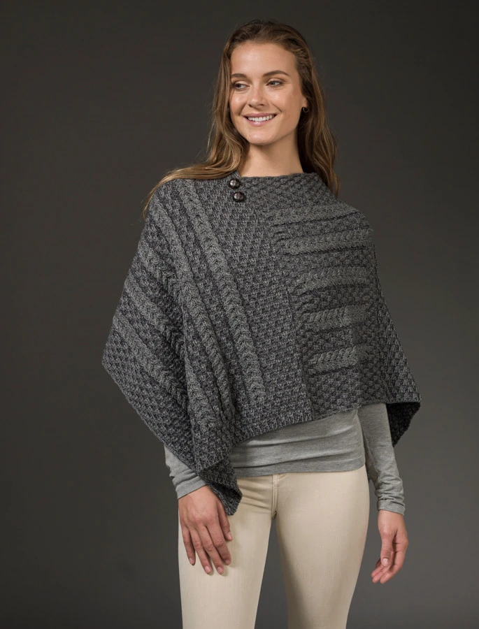 Plated Aran Poncho With Button Detail - Image 13