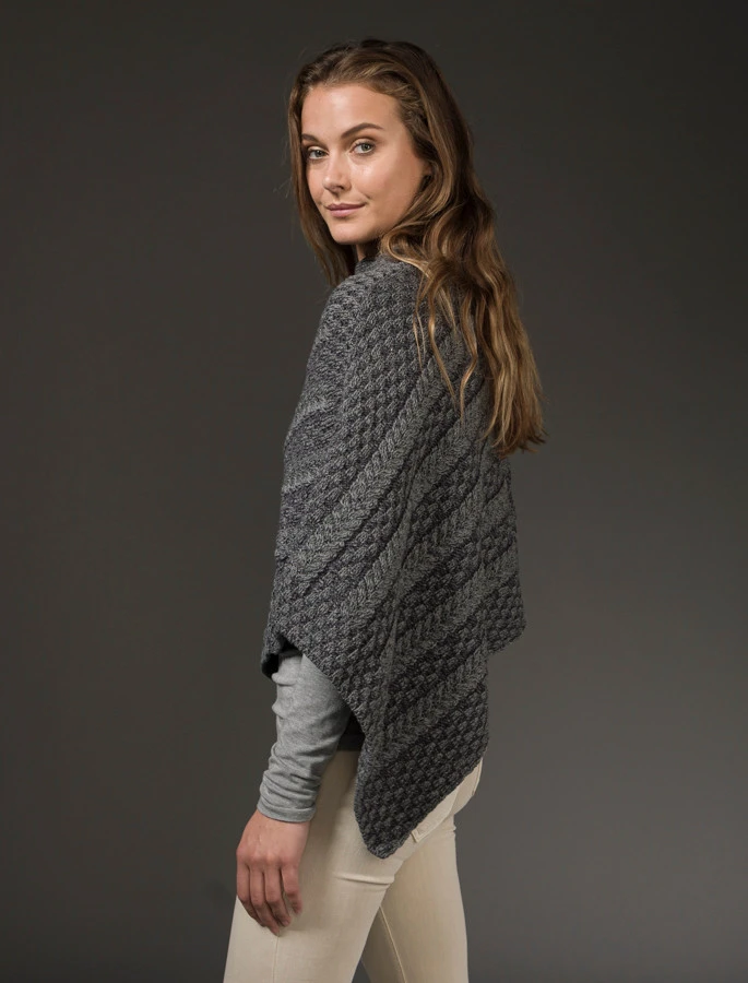 Plated Aran Poncho With Button Detail - Image 6