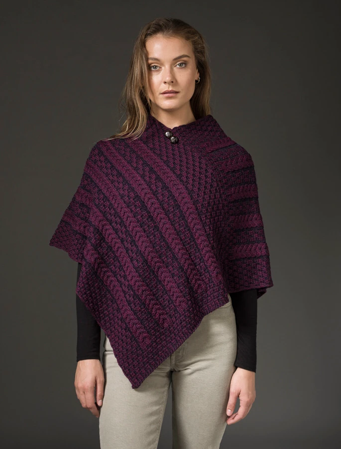 Plated Aran Poncho With Button Detail - Image 9