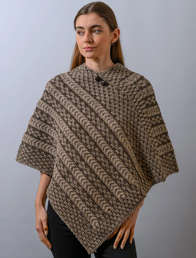 Plated Aran Poncho With Button Detail - Image 3