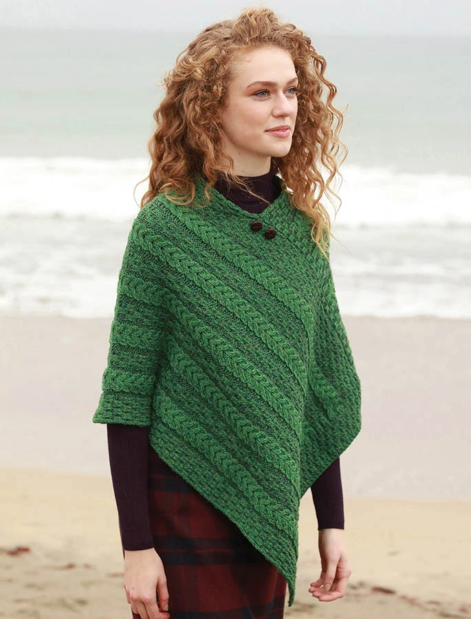 Plated Aran Poncho With Button Detail - Image 17