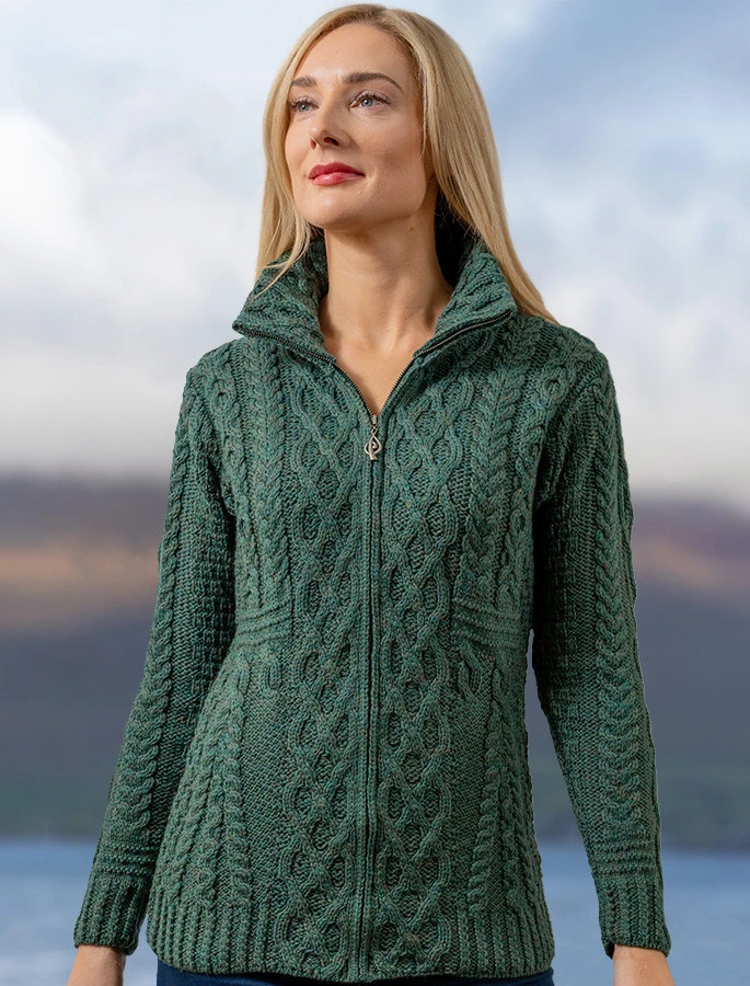 Cable Aran Cardigan With Zipper - Image 3