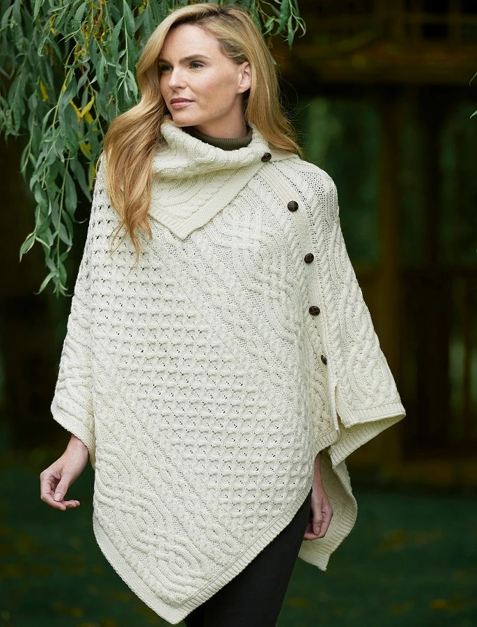 Ladies Merino Button Poncho