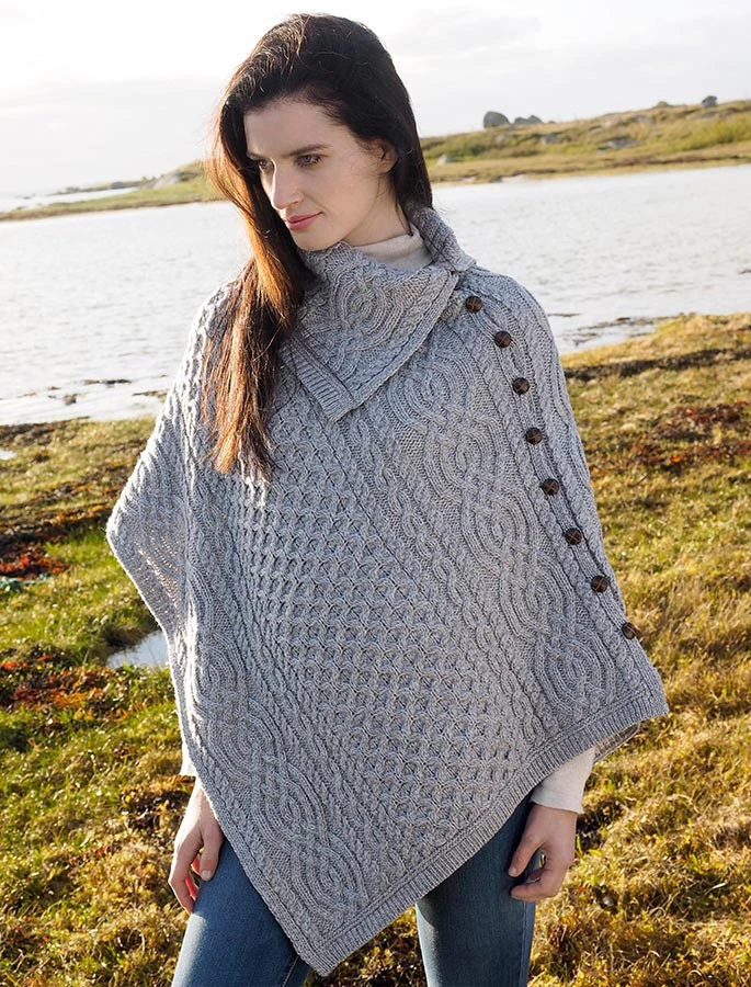 Ladies Merino Button Poncho - Image 3