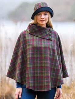 Ladies Tweed Clodagh Cap - Green Red & Pink