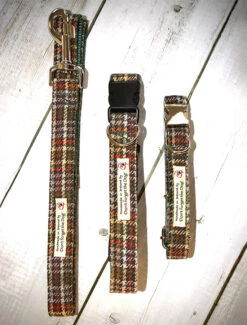 Tweed Dog Collar Plastic Buckle - Green & Amber Plaid