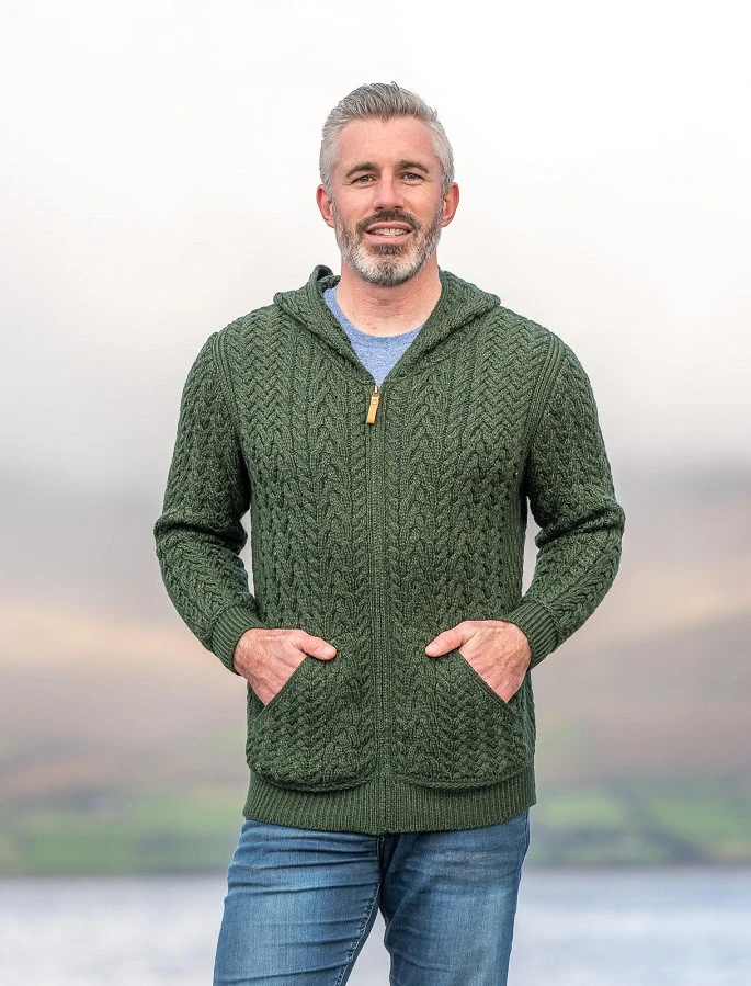 Mens Hooded Aran Cardigan - Image 4
