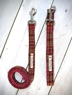Tweed Wool Dog Lead - Pink & Amber Plaid