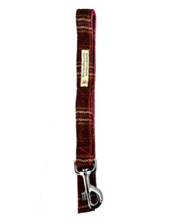 Tweed Wool Dog Lead - Rust Windowpane