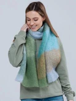 Giant Mohair Scarf -Blue Green Block