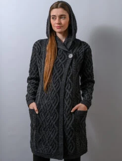 Plaited One Button Coat With Hood